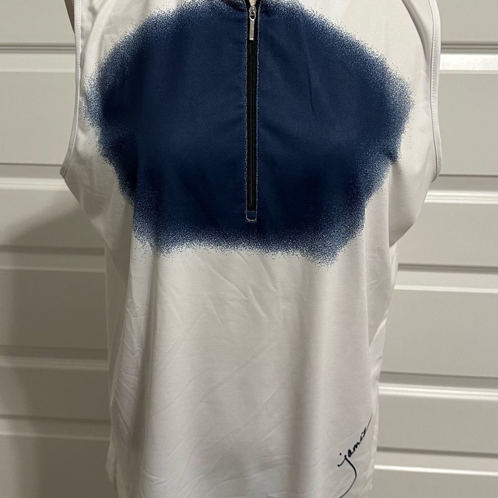Ladies Jamie Sadock White, Blue and Neon Yellow Golf Shirt